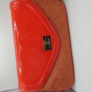 Aldo coral patent and basket  weave style clutch
